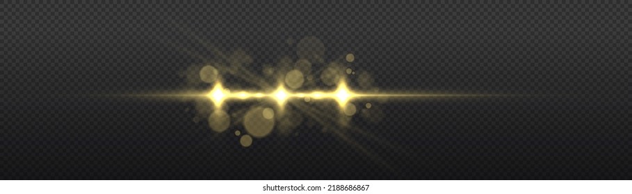 Effect glare, lines, yellow explosion. Shining star, sun particles and sparks with highlight effect, golden lights bokeh glitter and sequins. Transparent golden light flare and sparkles set, vector.