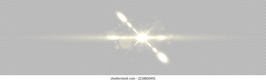 Effect glare, lines, yellow explosion. Shining star, sun particles and sparks with highlight effect, golden lights bokeh glitter and sequins. Transparent golden light flare and sparkles set, vector.