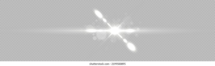 Effect glare, sun lens rays. White lights bokeh glitter and sequins. Shining star explosion, sun particles blur and sparks with highlight effect. Transparent light flare and sparkles lines set, vector