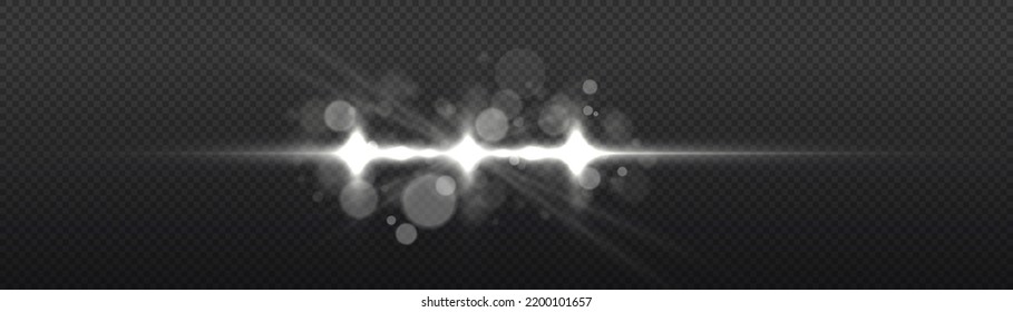 Effect glare, sun lens rays. White lights bokeh glitter and sequins. Shining star explosion, sun particles blur and sparks with highlight effect. Transparent light flare and sparkles lines set, vector