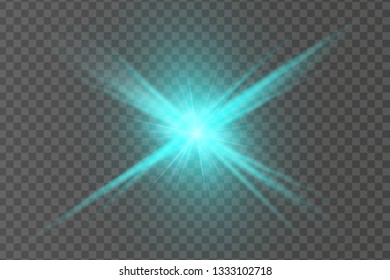 Effect glow bright blue lens. Realistic light effects. Shining sun, glare, light rays. Vector illustration.