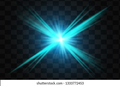 Effect glow bright blue lens. Realistic light effects. Shining sun, glare, light rays. Vector illustration.