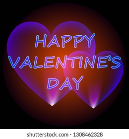 EFFECT OF GLOWING BLACK PURPLE HEART ON THE BLACK BACKGROUND HAPPY
 VALENTINE'S DAY