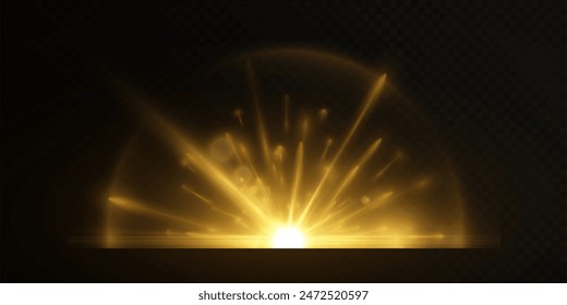 The effect of a golden flash of a special solar lens on a transparent background. Light blur effect. Vector illustration 10 EPS