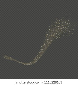 Effect of golden glitter trail star. Sparkling confetti or shimmer shine wave trace. Overlay object for New Year or Christmas template. EPS 10