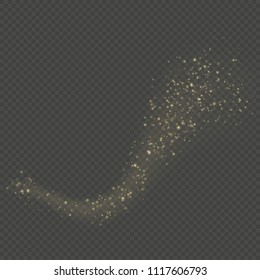 Effect of golden glitter trail star. Sparkling confetti or shimmer shine wave trace. Overlay object for New Year or Christmas template. EPS 10