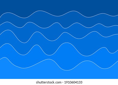 Effect of gradient of blue scene. Blue wave layers arrange light to dark. Sign of sea. Sea papercut.