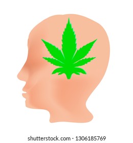 The effect of hemp on humans. Cannabinoid treatment. Properties of marijuana. Leaf and head. Cannabis. Vector illustration on isolated background.