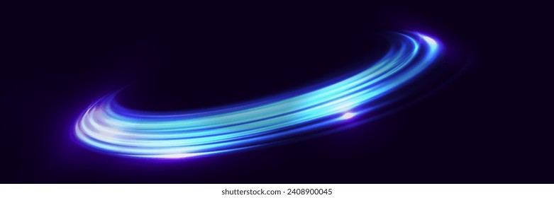 The effect of high-speed light trails. Futuristic dynamic motion technology. Neon glowing lines.	
