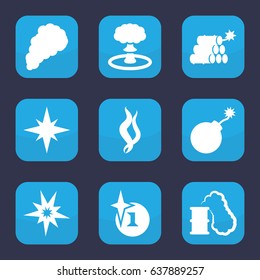 Effect icon. set of 9 filled effect icons such as explosion, smoke, dynamite, smoking can