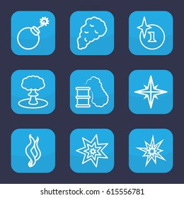 Effect icon. set of 9 outline effect icons such as explosion, smoke, smoking can