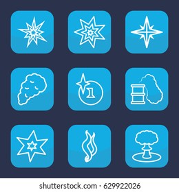 Effect icon. set of 9 outline effect icons such as explosion, smoke, smoking can