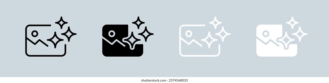 Effect icon set in black and white. Spark signs vector illustration.