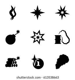 Effect icons set. set of 9 effect filled icons such as explosion, smoke, dynamite, smoking can