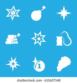 Effect icons set. set of 9 effect filled icons such as explosion, smoke, dynamite, smoking can