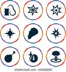 Effect icons set. set of 9 effect filled icons such as explosion, smoke, smoking can