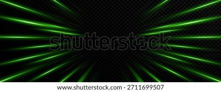Effect light with speed line green and png. Cartoon laser glow with neon and effect. Light speed energy motion ray wind banner funnel fast action swirl thunder car star lens streak poster comic frame.