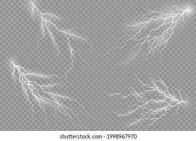 The effect of lightning and lighting set of zippers thunderstorm and lightning
 symbol of natural strength or magic light and shine abstract electricity and explosion vector illustration