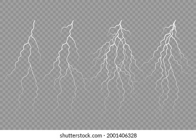 The effect of lightning and lighting set of zippers thunderstorm and lightning
 symbol of natural strength or magic light and shine abstract electricity and explosion vector illustration