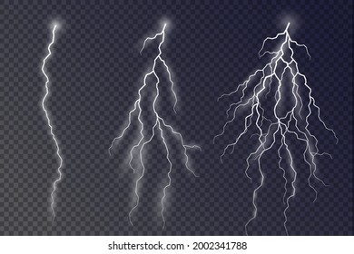The effect of lightning and lighting set of zippers thunderstorm and lightning
 symbol of natural strength or magic light and shine abstract electricity and explosion vector illustration