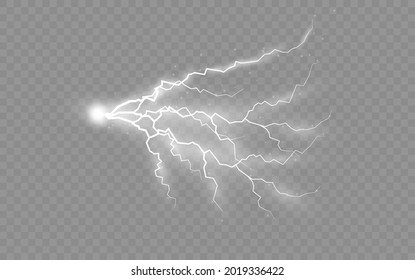 The effect of lightning and lighting, set of zippers, thunderstorm and lightning, symbol of natural strength or magic, light and shine, abstract, electricity and explosion, vector illustration, eps 10