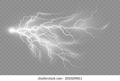 The effect of lightning and lighting, set of zippers, thunderstorm and lightning, symbol of natural strength or magic, light and shine, abstract, electricity and explosion, vector illustration, eps 10