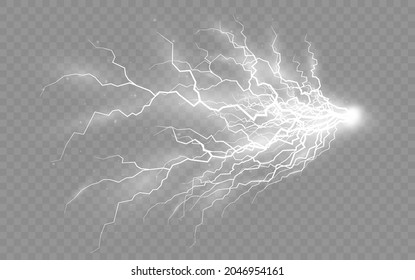 Efecto de relámpagos e iluminación, conjunto de cremalleras, tormenta y relámpago, símbolo de fuerza natural o magia, luz y brillo, abstracto, electricidad y explosión, ilustración vectorial, eps 10