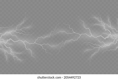 The effect of lightning and lighting, set of zippers, thunderstorm and lightning, symbol of natural strength or magic, light and shine, abstract, electricity and explosion, vector illustration, eps 10