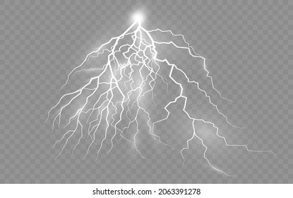 The effect of lightning and lighting, set of zippers, thunderstorm and lightning, symbol of natural strength or magic, light and shine, abstract, electricity and explosion, vector illustration, eps 10