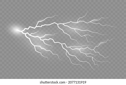 The effect of lightning and lighting, set of zippers, thunderstorm and lightning, symbol of natural strength or magic, light and shine, abstract, electricity and explosion, vector illustration, eps 10