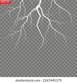 The effect of lightning and lighting, set of zippers, thunderstorm and lightning, symbol of natural strength or magic, light and shine, abstract, electricity and explosion, vector illustration, eps 10