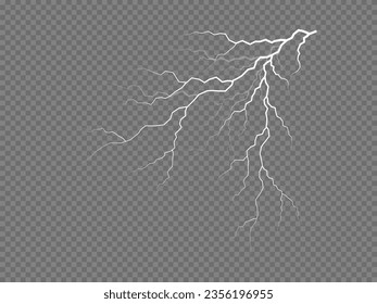 El efecto del rayo y la iluminación, conjunto de cremalleras. Tormenta y relámpagos truenos. Nubes de tormenta realistas con efectos relámpago aislados en un fondo transparente. Efecto ligero. Ilustración del vector
