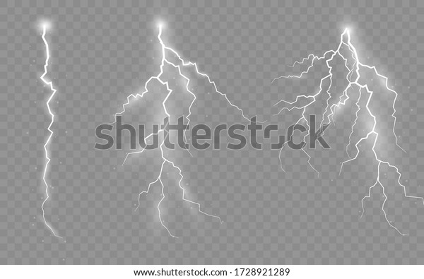 The effect of lightning and lighting, set of zippers,
thunderstorm and lightning, symbol of natural strength or magic,
light and shine, abstract, electricity and explosion, vector
illustration, eps 10