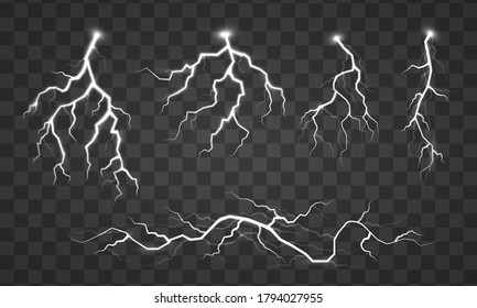 The effect of lightning, thunderstorm, zippers, symbol of natural strength or magic, light and shine, abstract, electricity and explosion. Magic and bright lighting effects. Vector illustration.