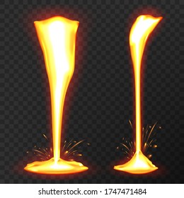 Effect liquid lava on transparent background. Lava or molten metal flowing. Vector realistic illustration