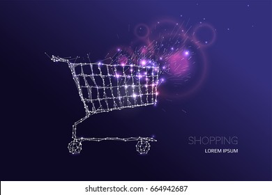 Effect motion with shopping cart. line dot connected design. The concept of shopping. Vector illustration of a starry sky