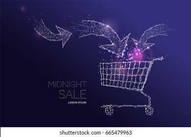 Effect motion with shopping cart. line dot connected design. The concept of shopping. Vector illustration of a starry sky