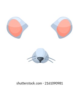 Effect with mouse face for selfies vector illustration. Mask with animal ears, noses and muzzles for video chat or mobile app
