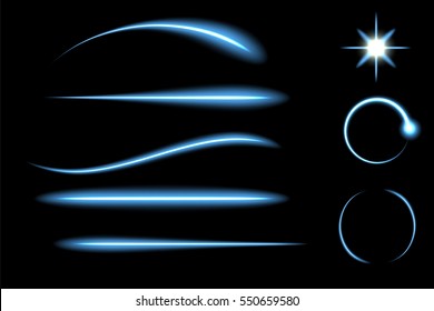 Luz mágica de neón efecto, brillante, vector iluminado, estrellas de forma, conjunto