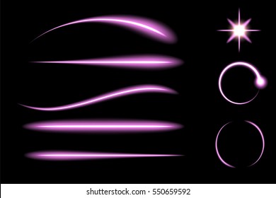 Effect neon light magical light, glowing, illuminated vector, form stars, set