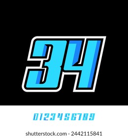 Número de efecto 34 diseño de carreras plantilla vectorial editable con efecto 3d, para carreras, carreras, deportes, carreras, esports