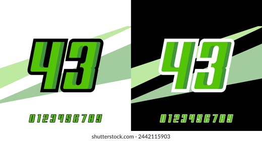Número de efecto 43 diseño de carreras plantilla vectorial editable, con color verde para carreras, carreras, deportes, carreras, deportes electrónicos