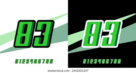 Número de efecto 83 diseño de carreras plantilla vectorial editable, con color verde para carreras, carreras, deportes, carreras, deportes electrónicos