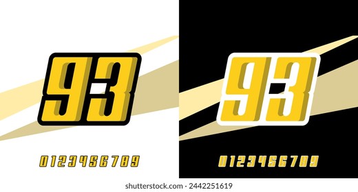 Effect number 93 racing design editable vector template, with yellow color for racing, racing, sports, races, esports