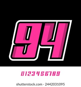 Número de efecto 94 diseño de carreras plantilla vectorial editable con efecto 3d, para carreras, carreras, deportes, carreras, esports