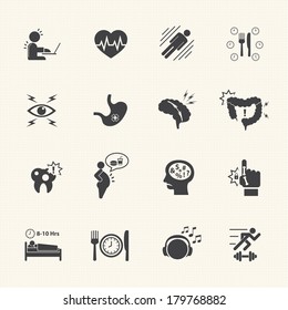 Effect of Office syndrome. Vector icons set.