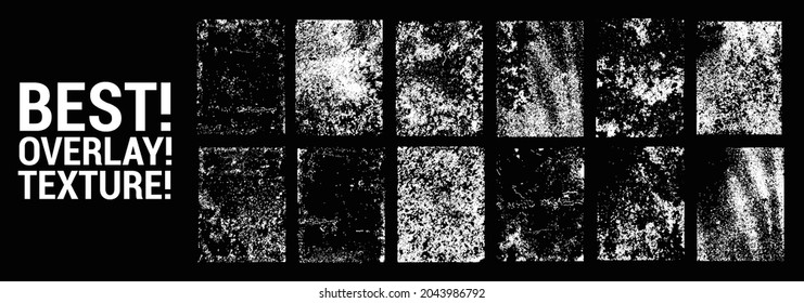 Der Effekt einer alten Wand mit Kratzern und Beschädigungen. Sammlung von Texturen Overlay auf dem Hintergrund. Verschiedene Farbtexturen mit Splay-Effekt und Tropfen Tinte Splash. Stempel-Overlay. Vektorset

