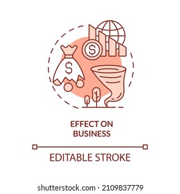 Effect On Business Red Concept Icon. Climate Change Negative Effect Abstract Idea Thin Line Illustration. Isolated Outline Drawing. Editable Stroke. Roboto-Medium, Myriad Pro-Bold Fonts Used