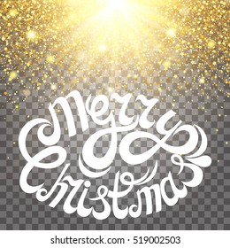 Effect of particles flying on top of the gold luster dust sparks luxury design rich background. Merry Christmas Letter. glow effect on a transparent background. Luxury gold