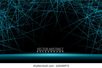Effect Shiny Neon Blue Line Realistic Design Elements. Vector Illustration. Abstract black modern background with polygons.